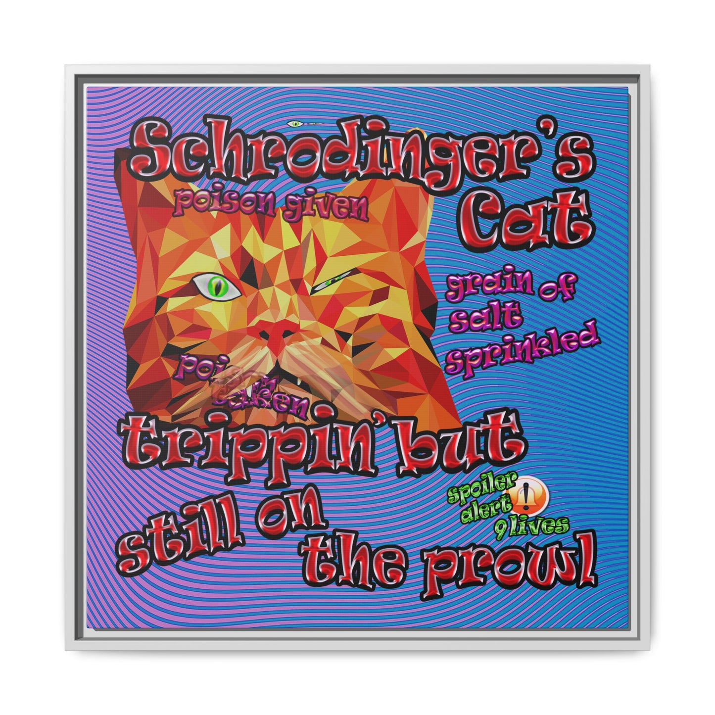 schrodinger's cat - framed canvas art (light blue-purple wave)
