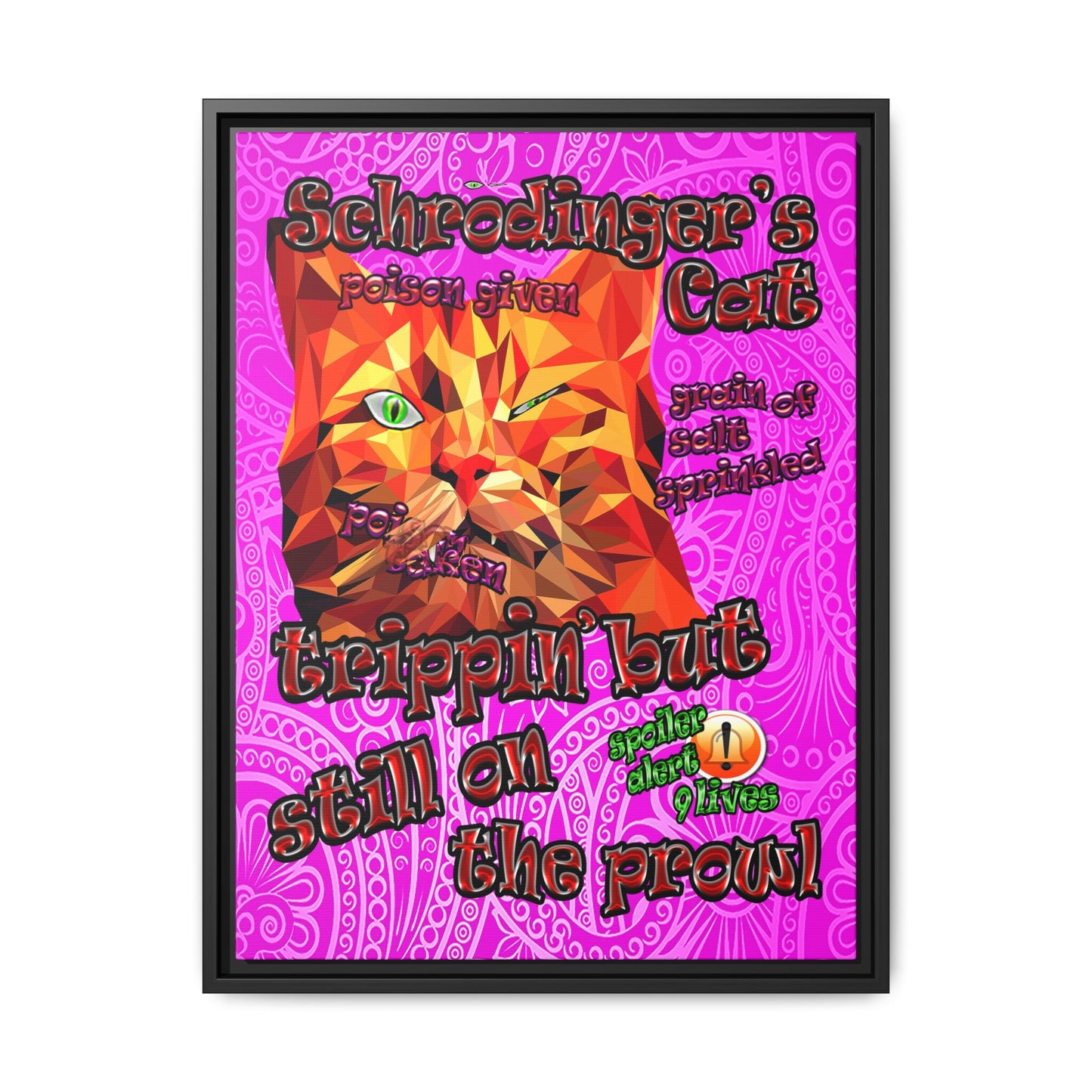 schrodinger's cat - framed canvas art (pink swirl)
