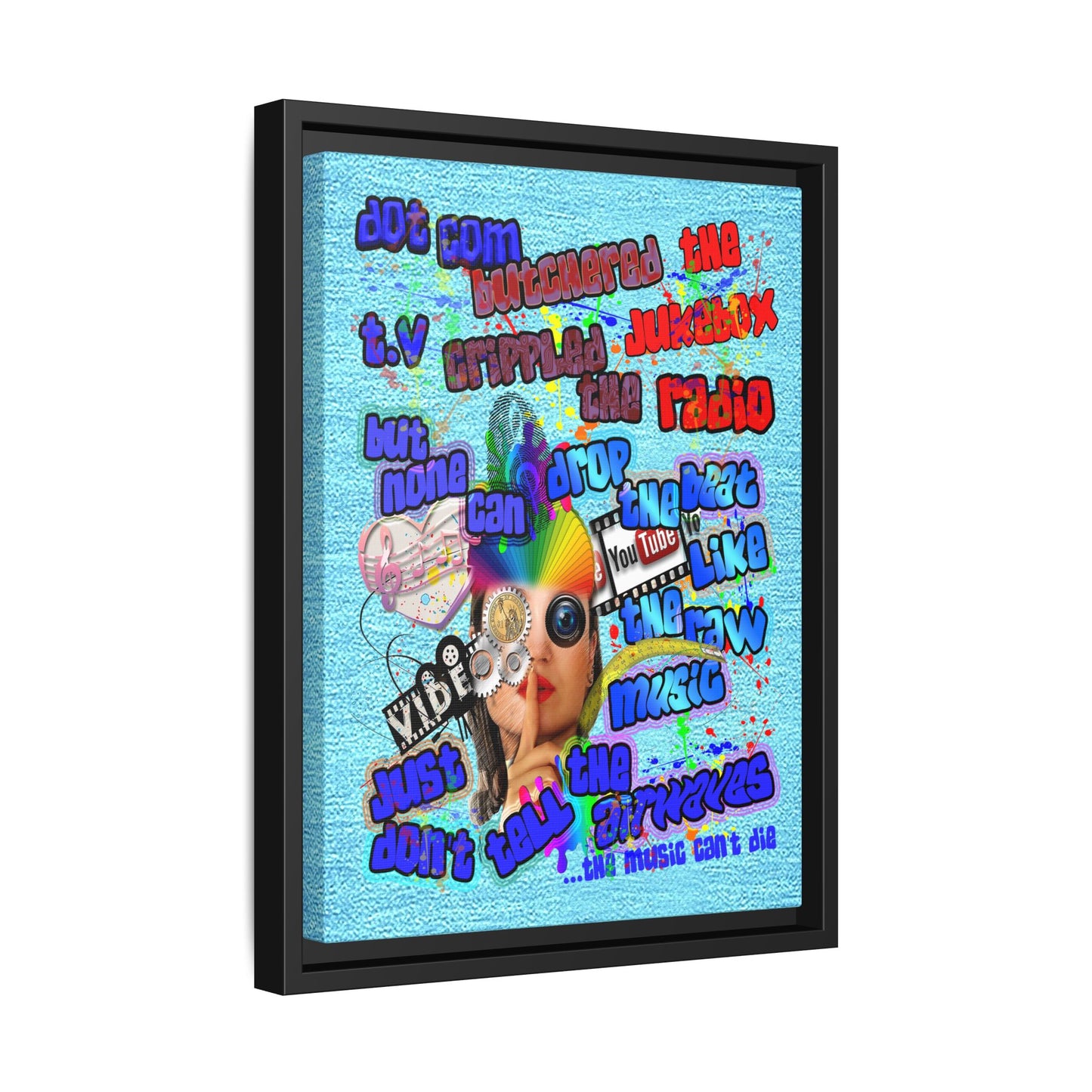 drop the beat - framed canvas art (faded blue)