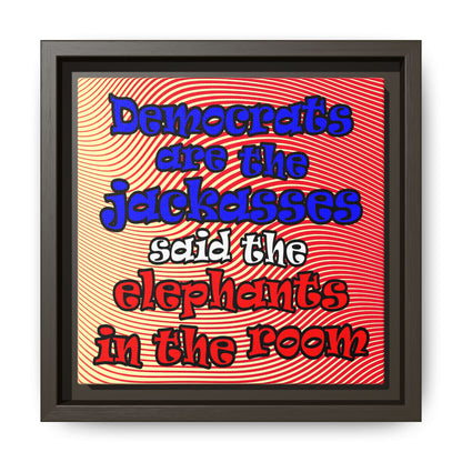 donkeys and elephants - framed canvas art (yellow-orange wave)