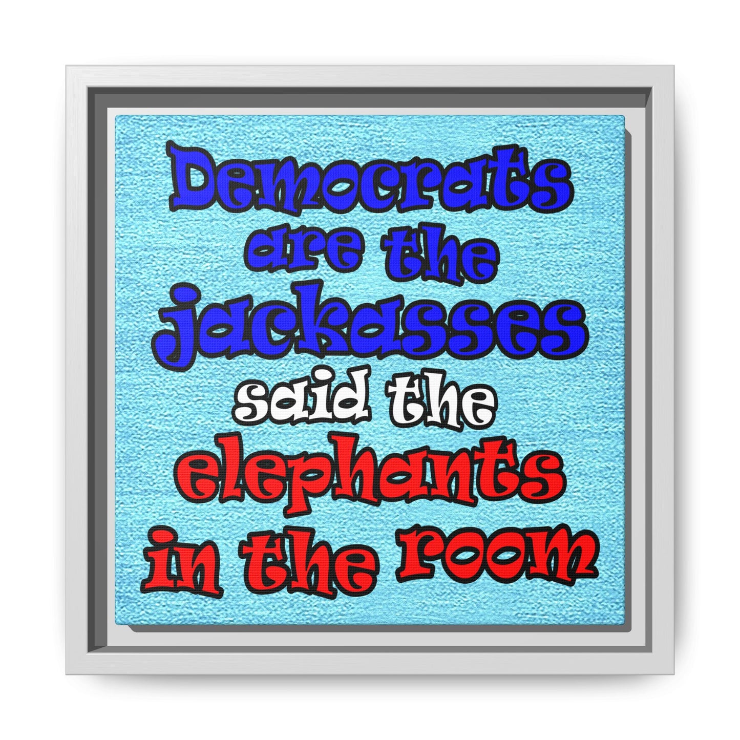 donkeys and elephants - framed canvas art (faded blue)
