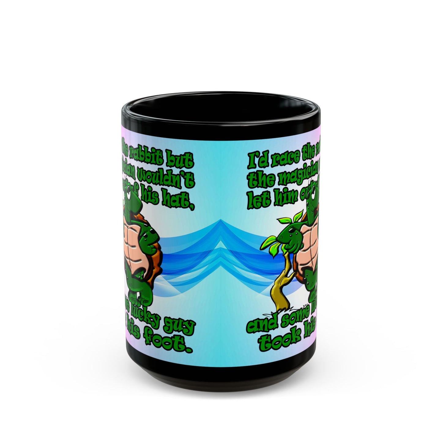 turtle race - Black Mug (light blue-pink wave)