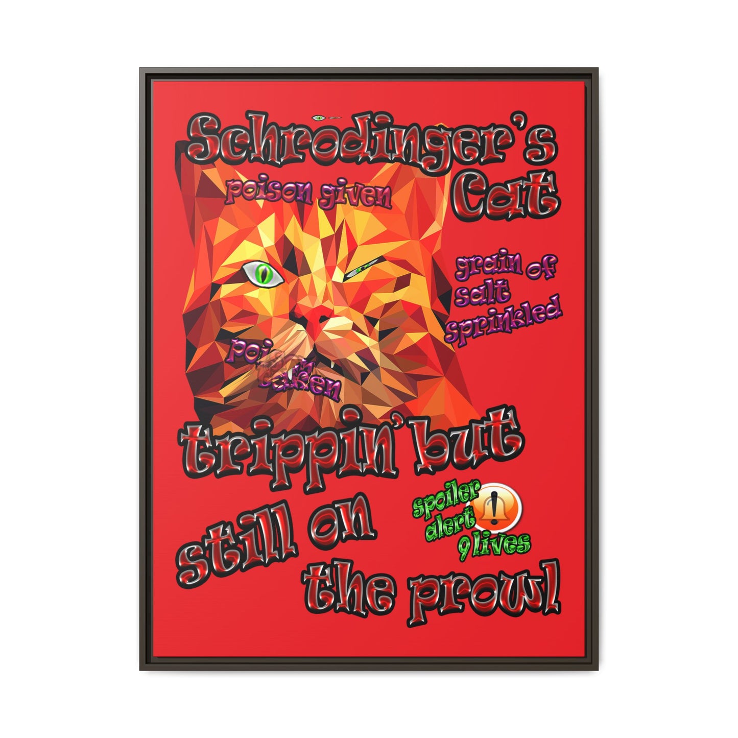 schrodinger's cat - framed canvas art (red)