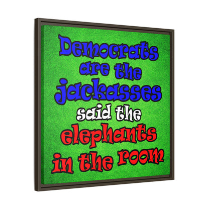 donkeys and elephants - framed canvas art (green turf)