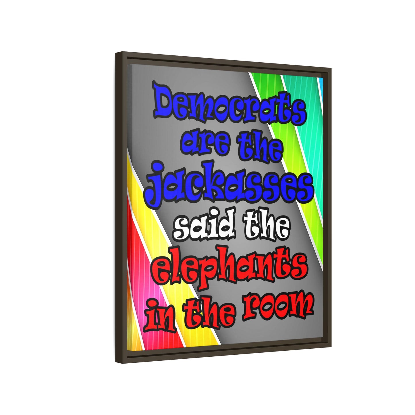 donkeys and elephants - framed canvas art (rainbow split)