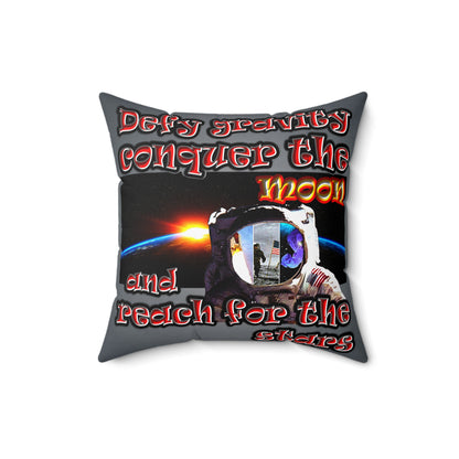defy conquer reach - Spun Polyester Square Pillow - (grey-light grey)