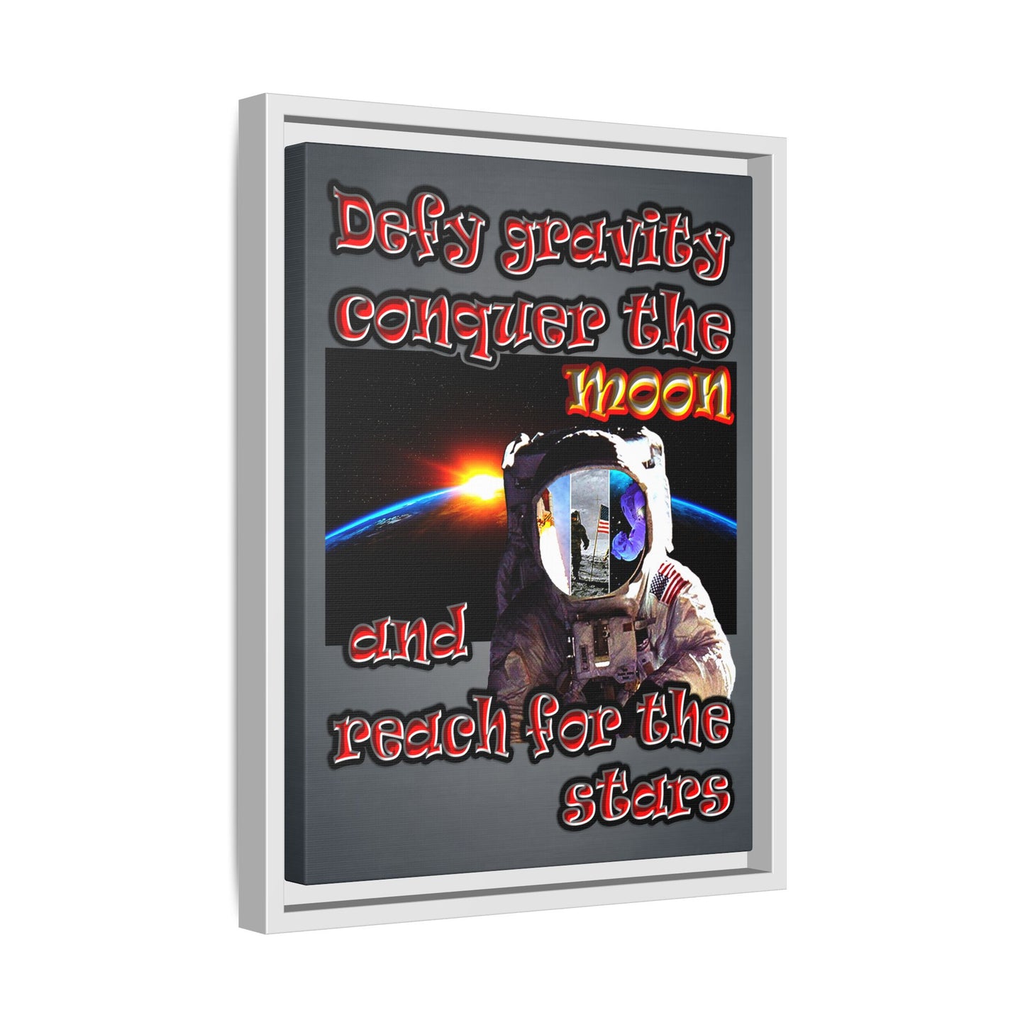 defy conquer reach - framed canvas art (grey-light grey)