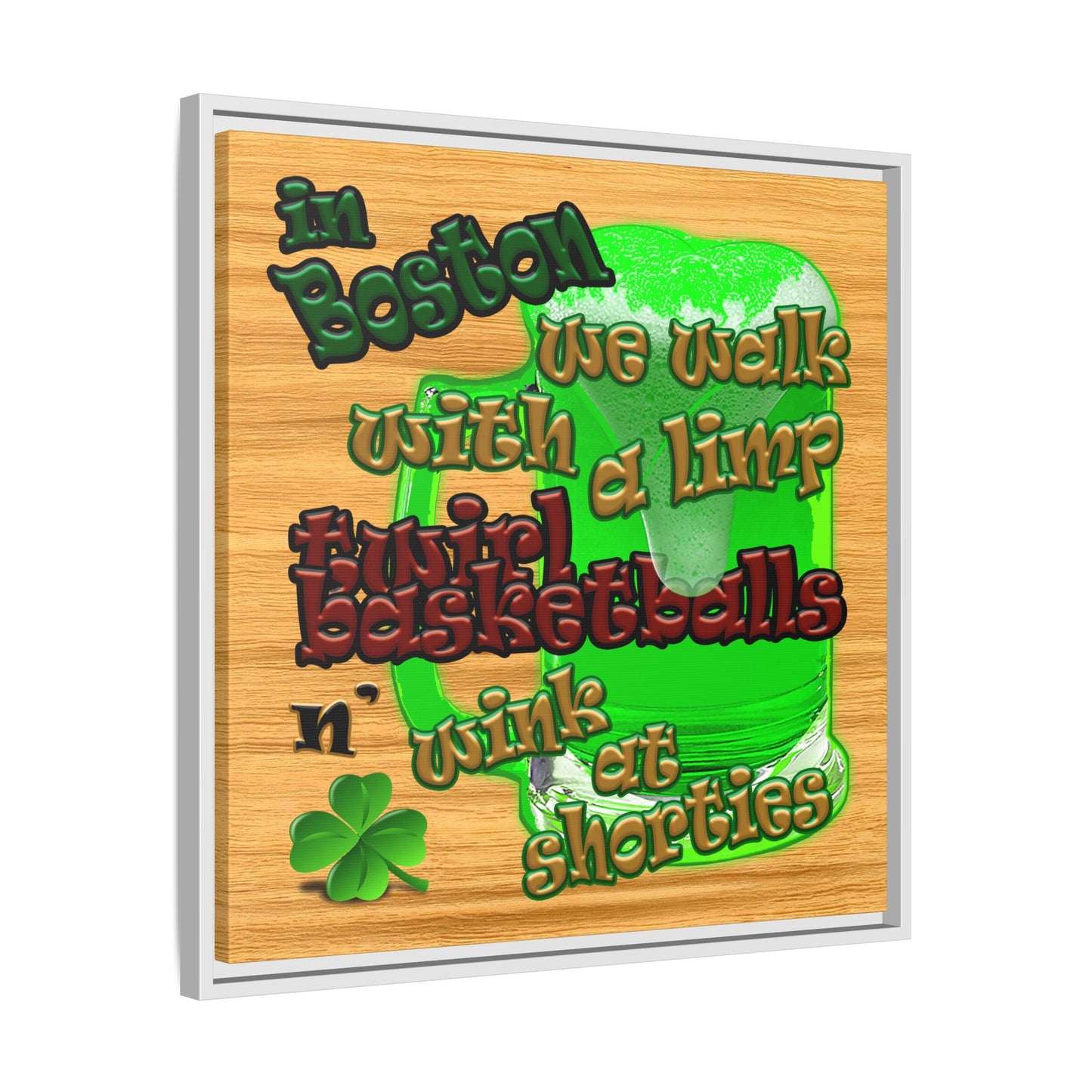 celtics logo - framed canvas art (butterscotch wood finish)
