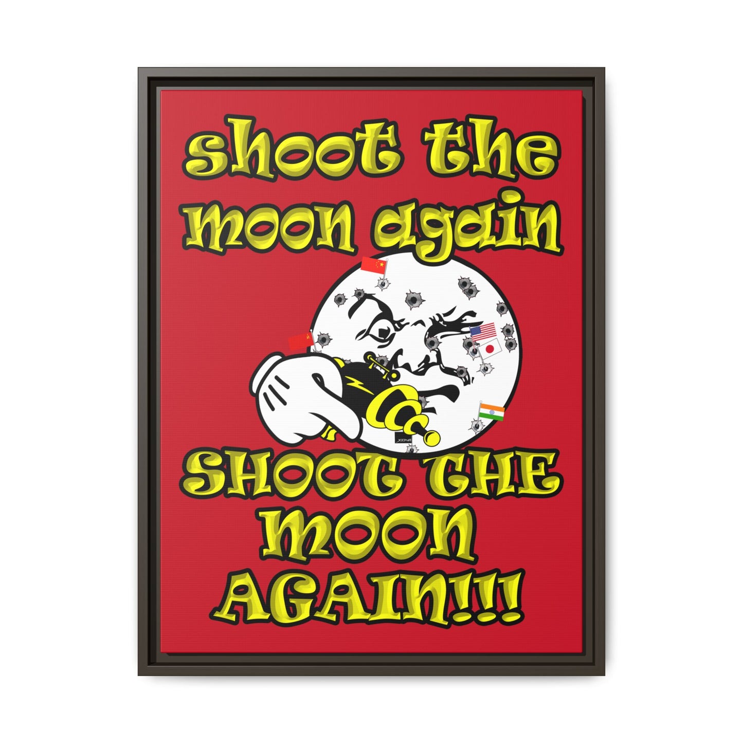 shoot the moon again - framed canvas art (dark red)