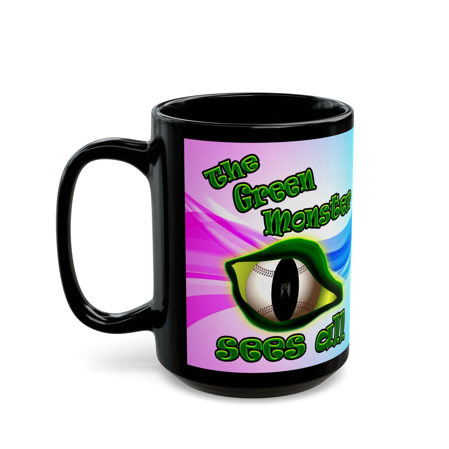 green monster - Black Mug (light blue-pink wave)