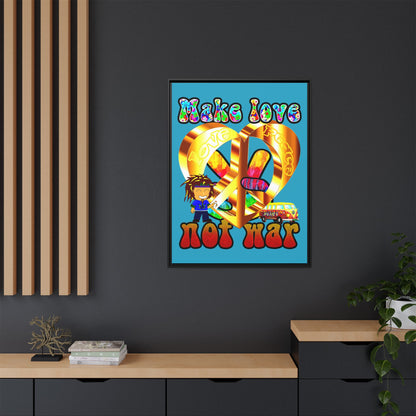 love peace - framed canvas art (turquoise)
