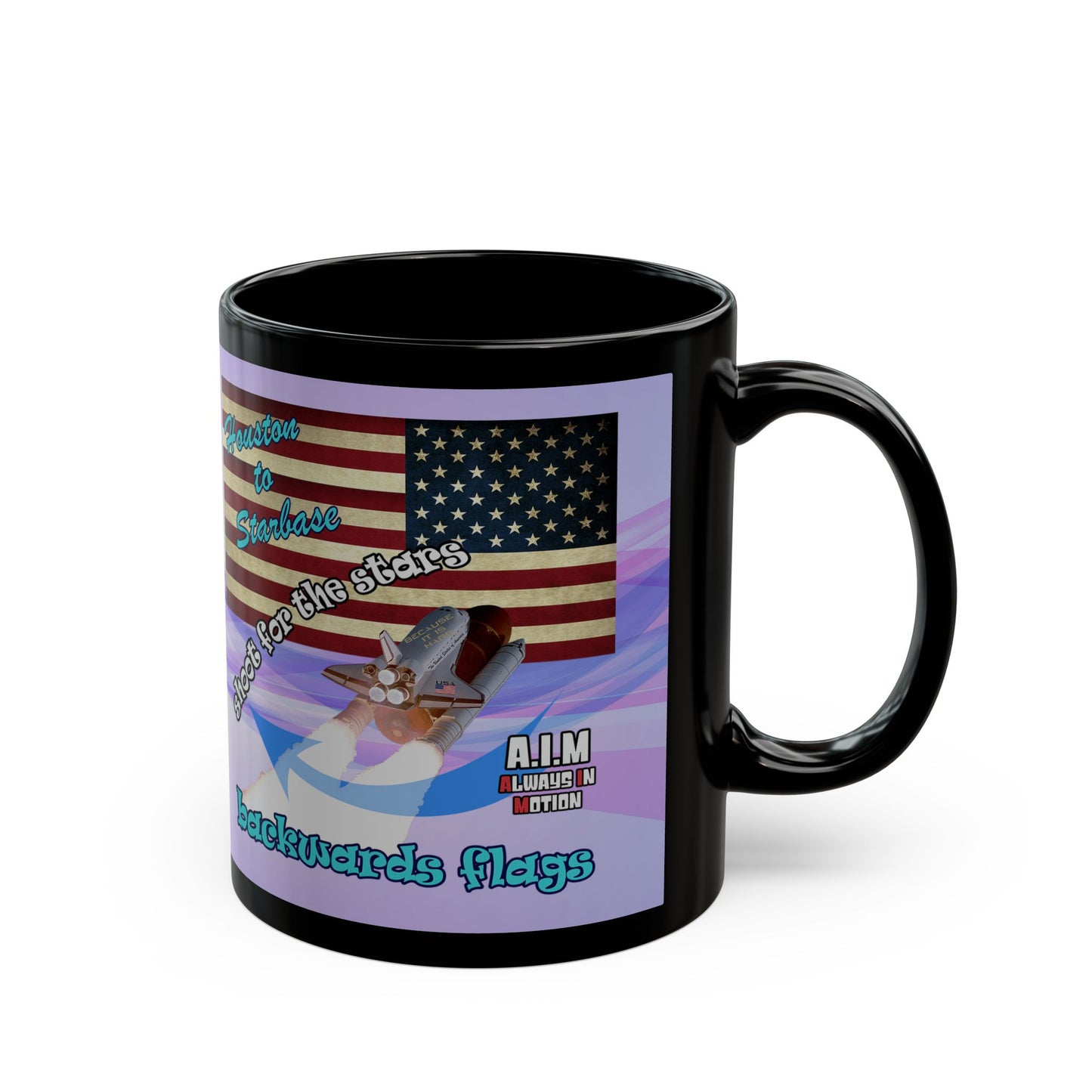 shoot for the stars - Black Mug (light blue-pink wave)