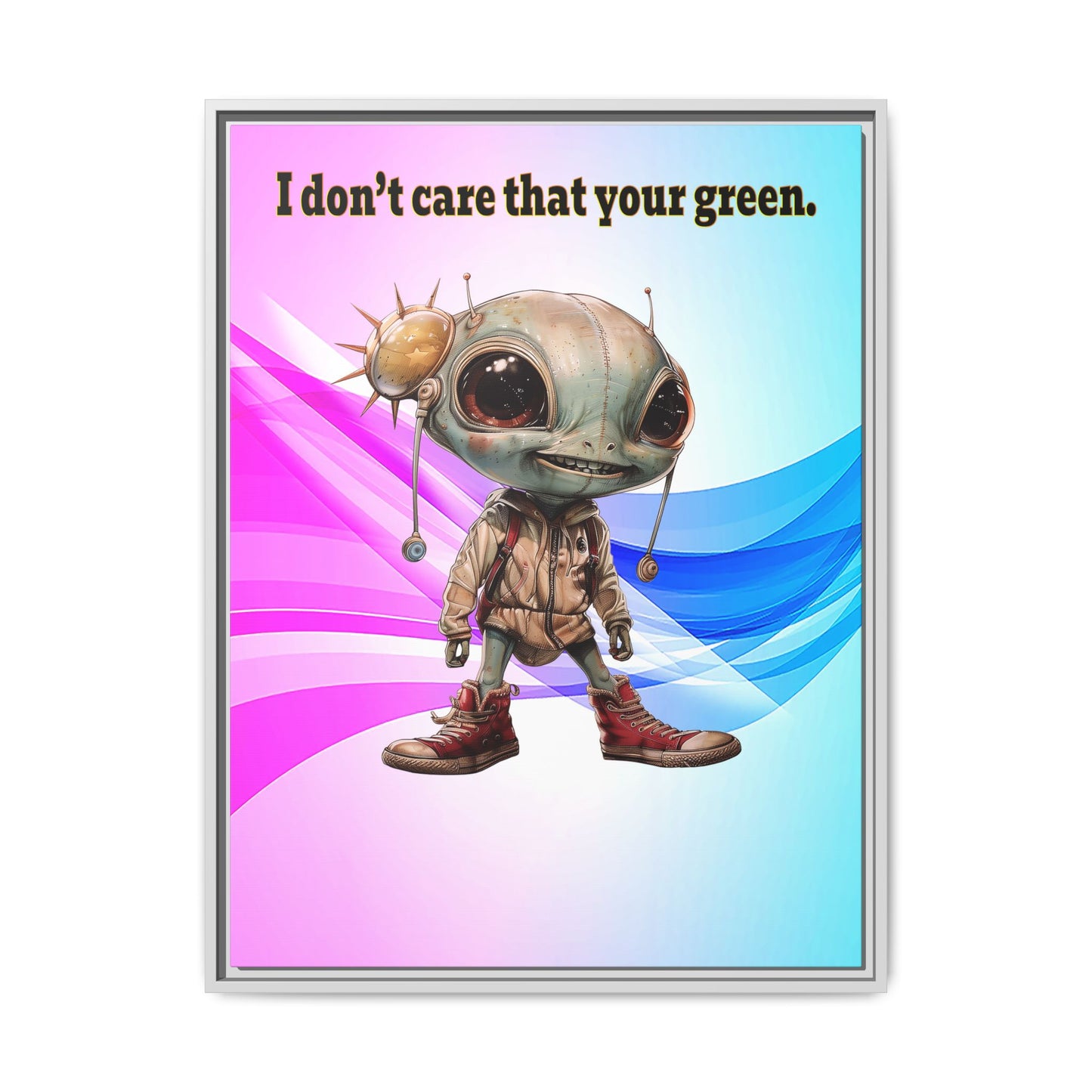 I don't care that your green - framed canvas art (light blue-pink wave)