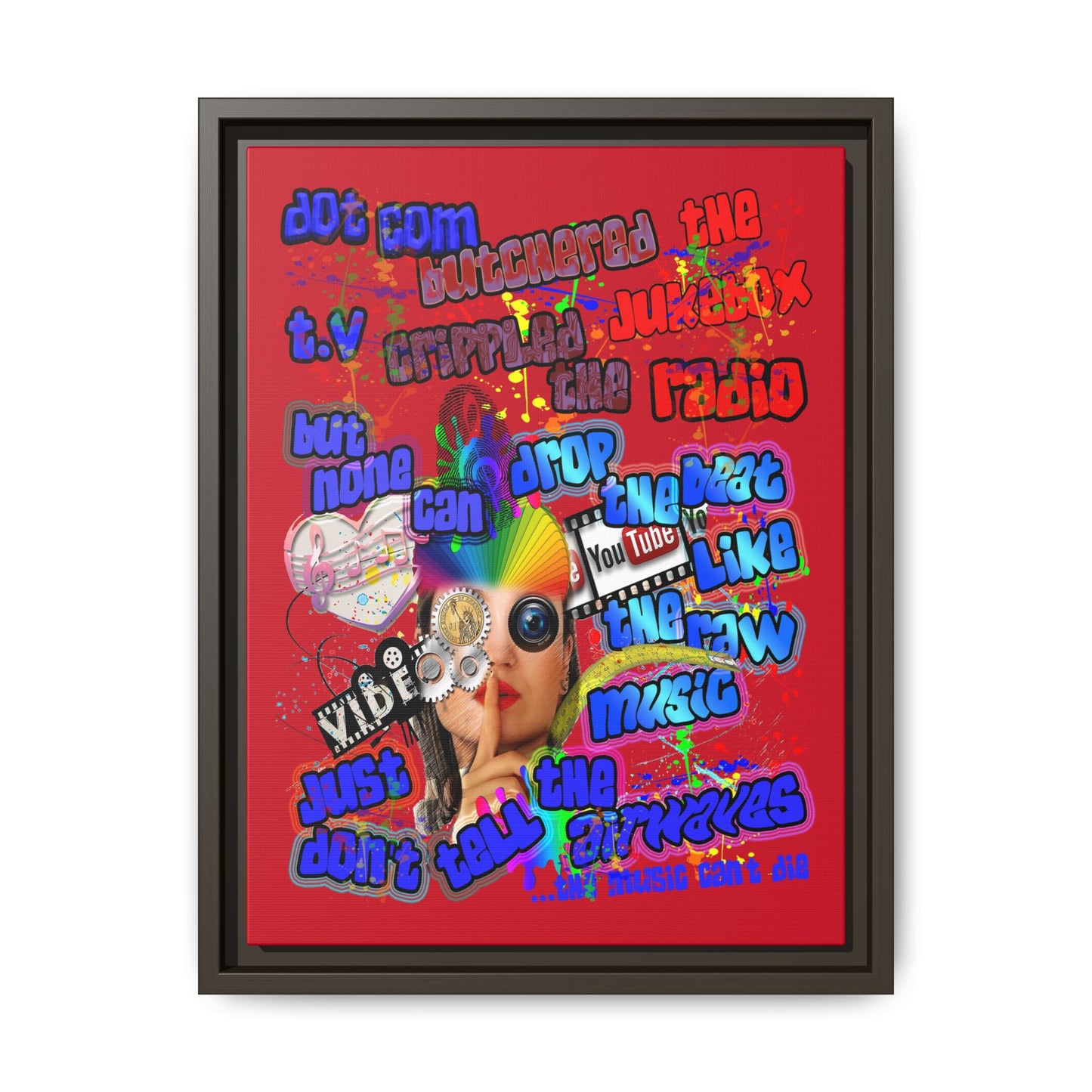 drop the beat - framed canvas art (dark red)