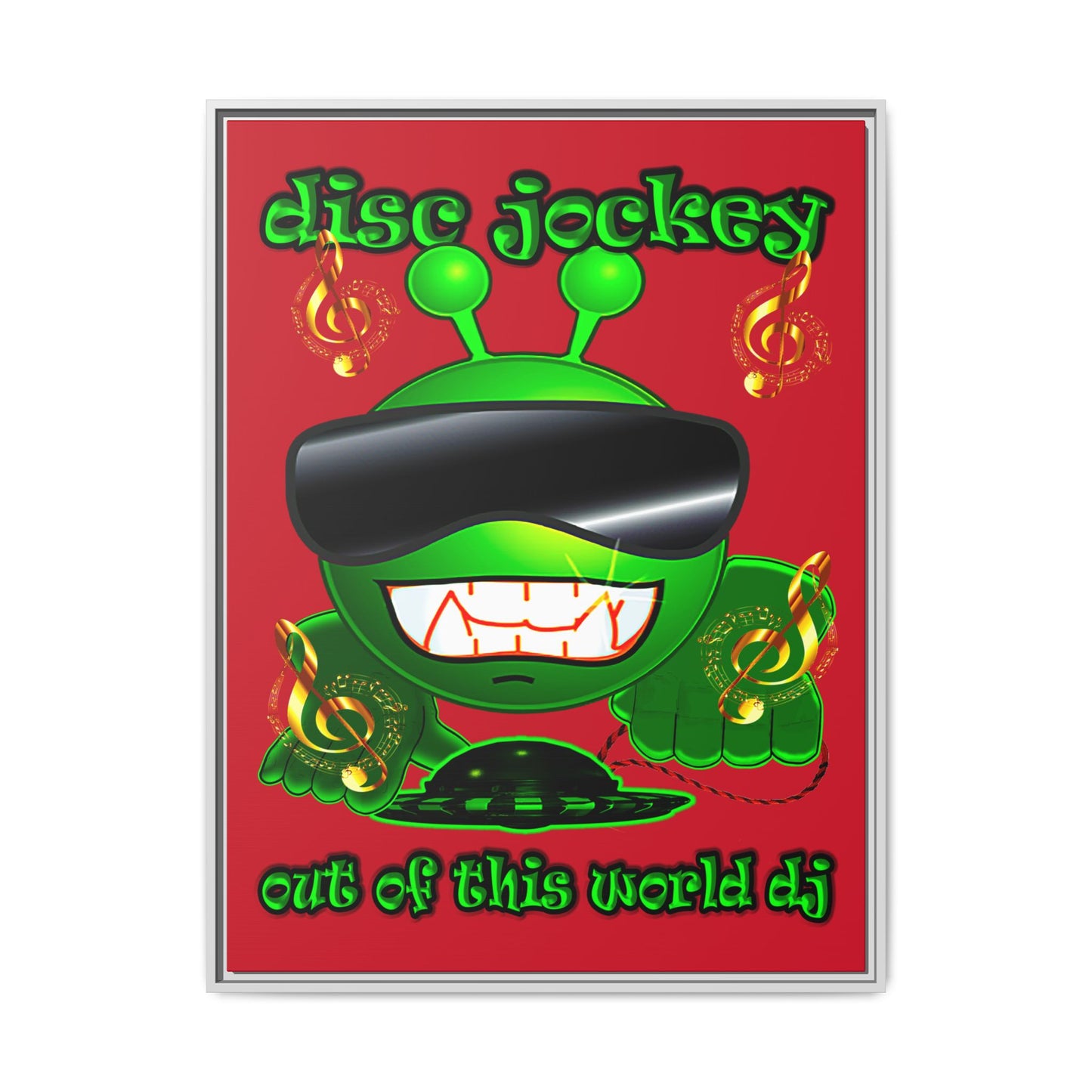 disc jockey - framed canvas art (dark red)