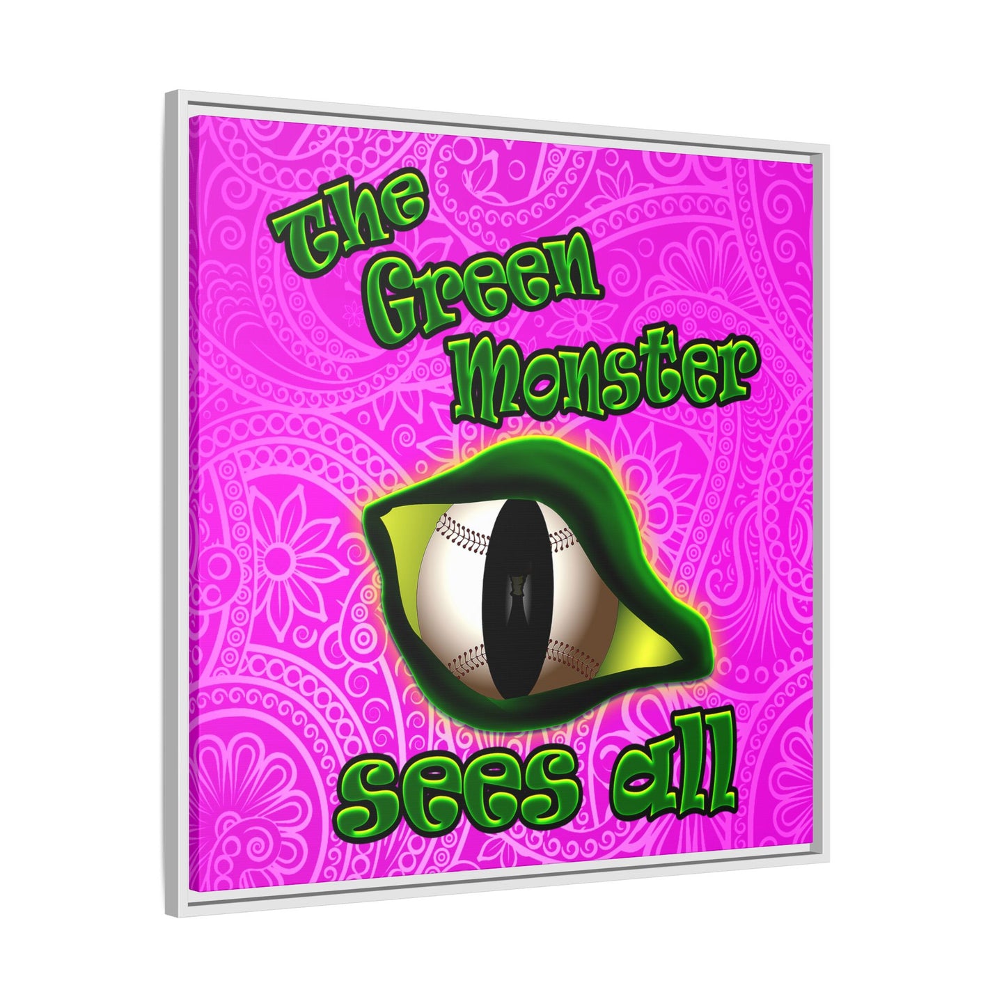 green monster - framed canvas art (pink swirl)