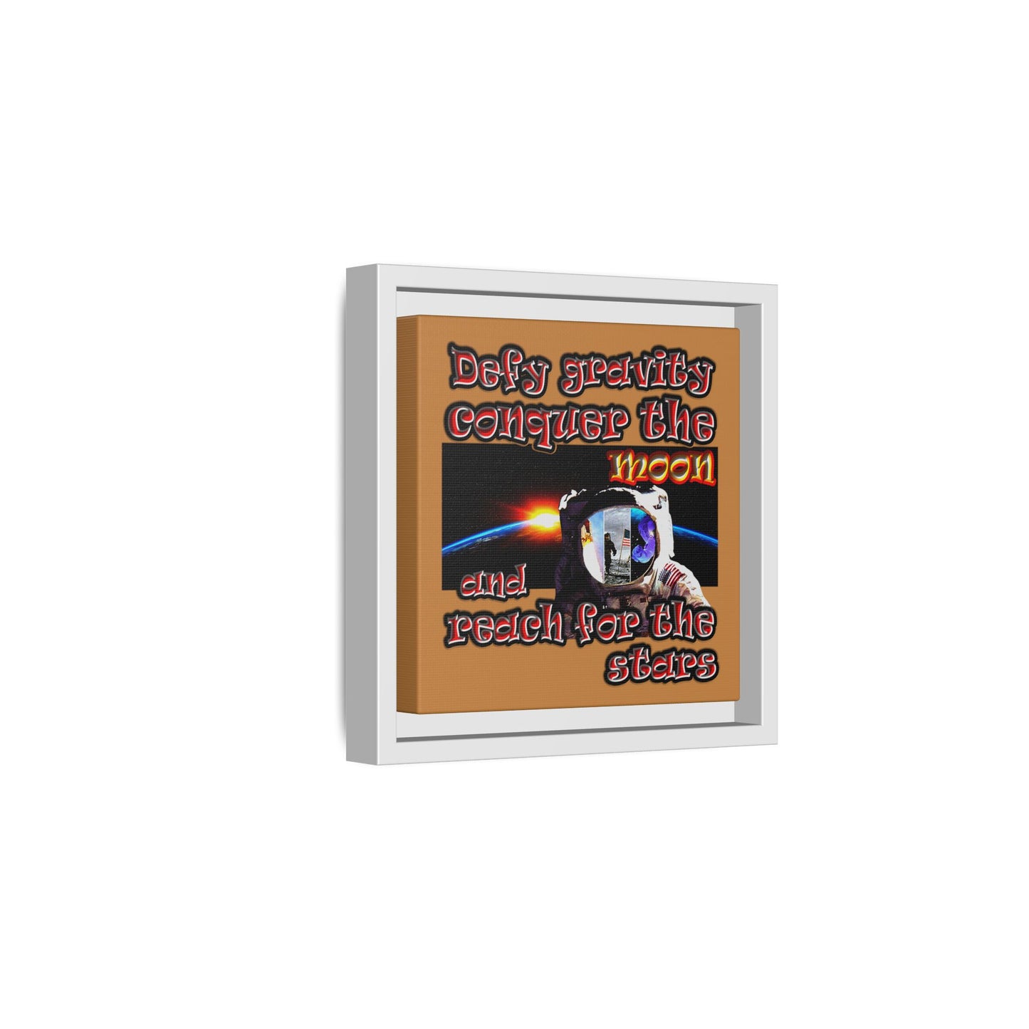 defy conquer reach - framed canvas art (light brown)