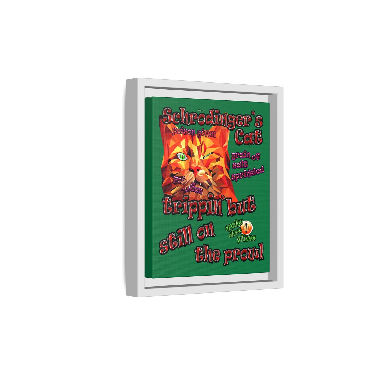 schrodinger's cat - framed canvas art (dark green)