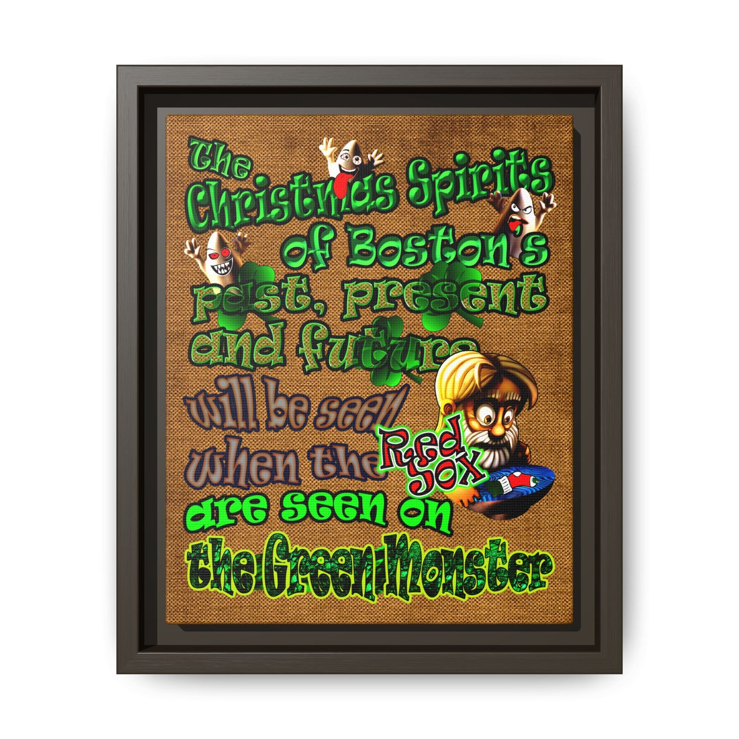 christmas spirits of boston - framed canvas art (brown papyrus)