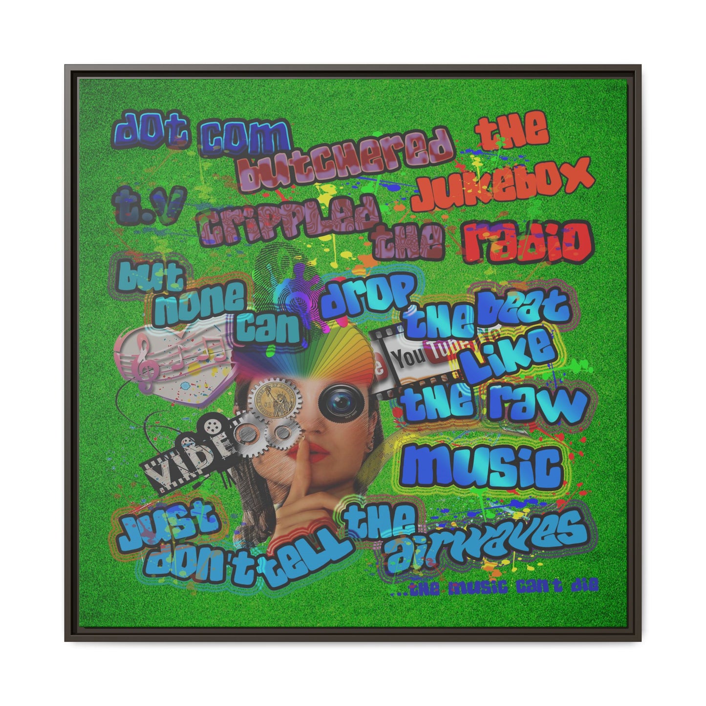 drop the beat - framed canvas art (green turf)