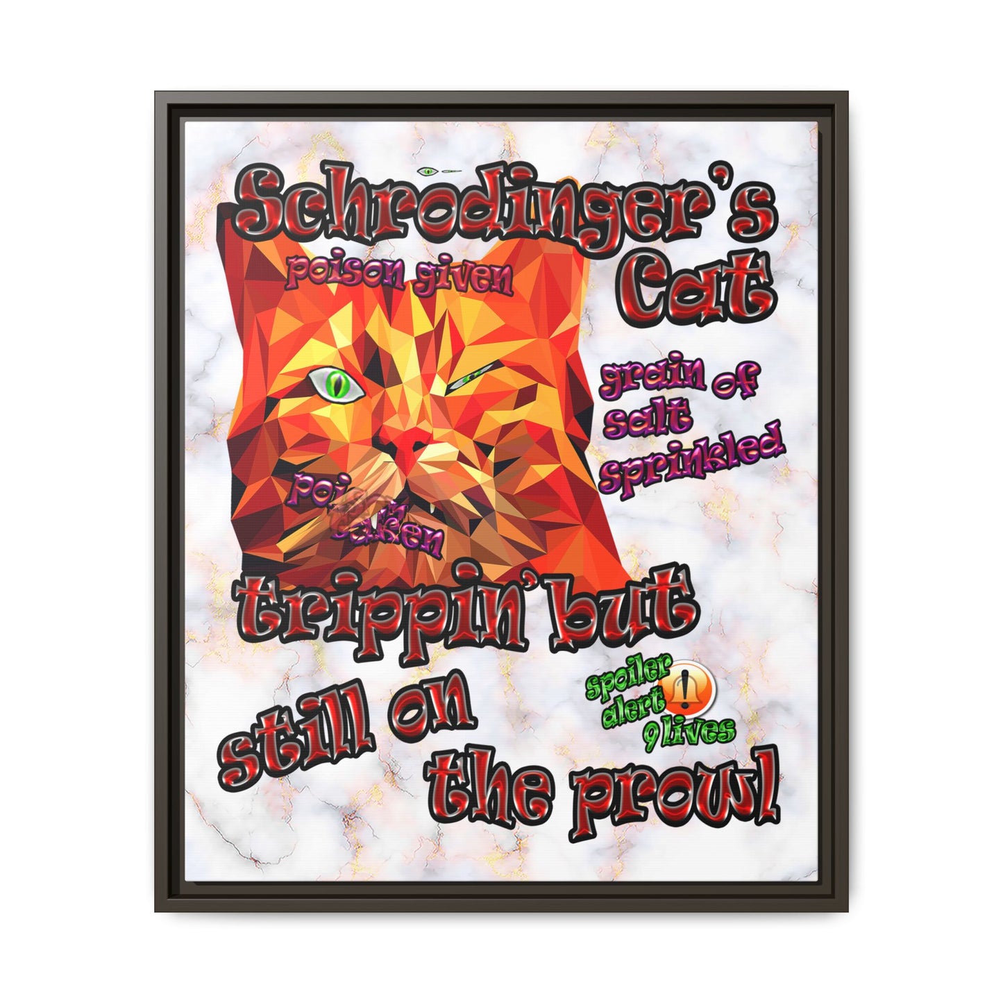 schrodinger's cat - framed canvas art (white marble)