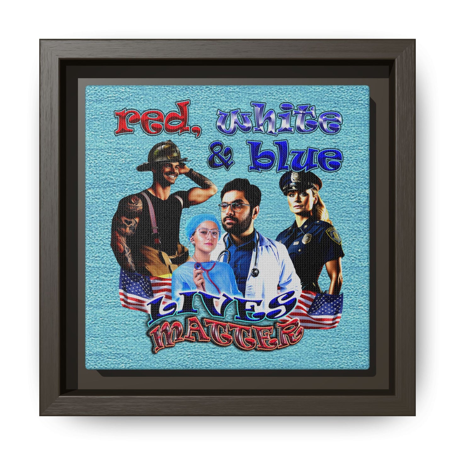rw&b lives matter - framed canvas art (faded blue)