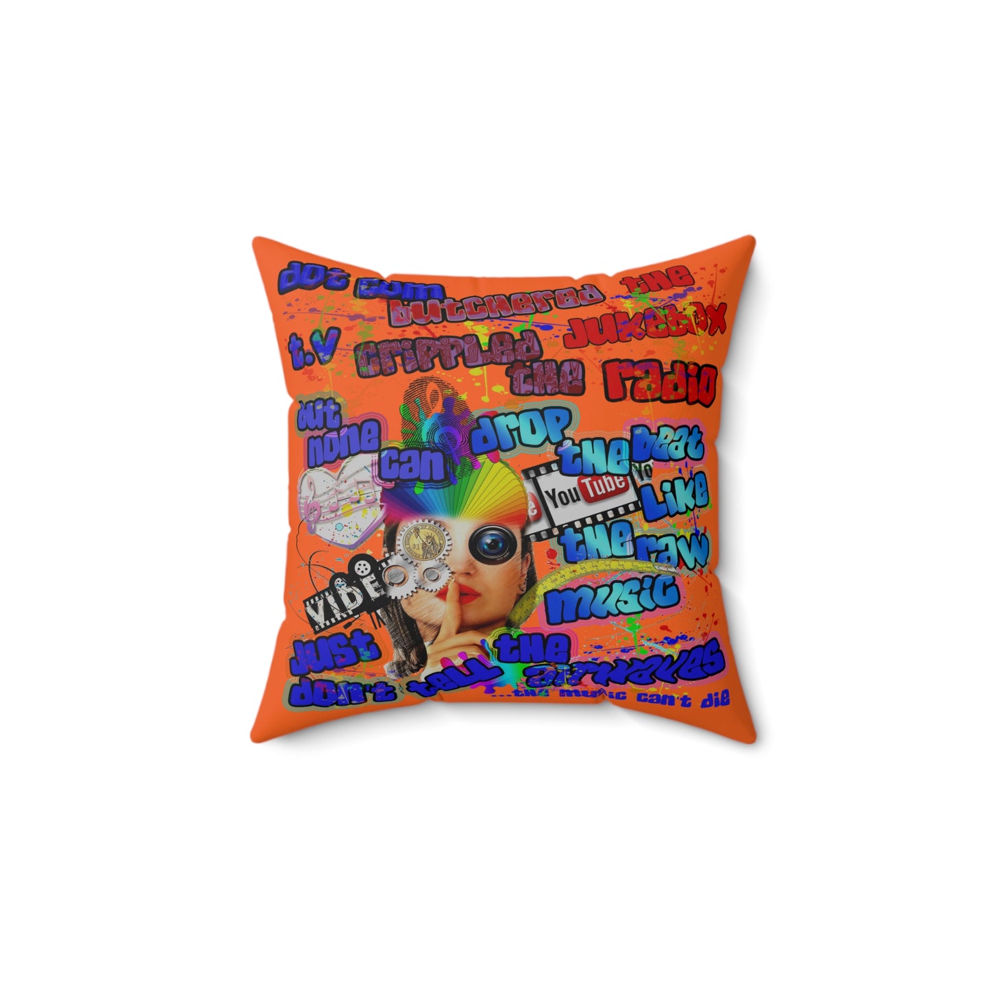drop the beat - Spun Polyester Square Pillow - (orange)