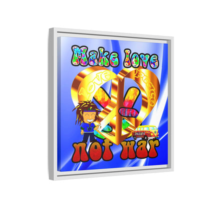 love peace - framed canvas art (blue-white wave)