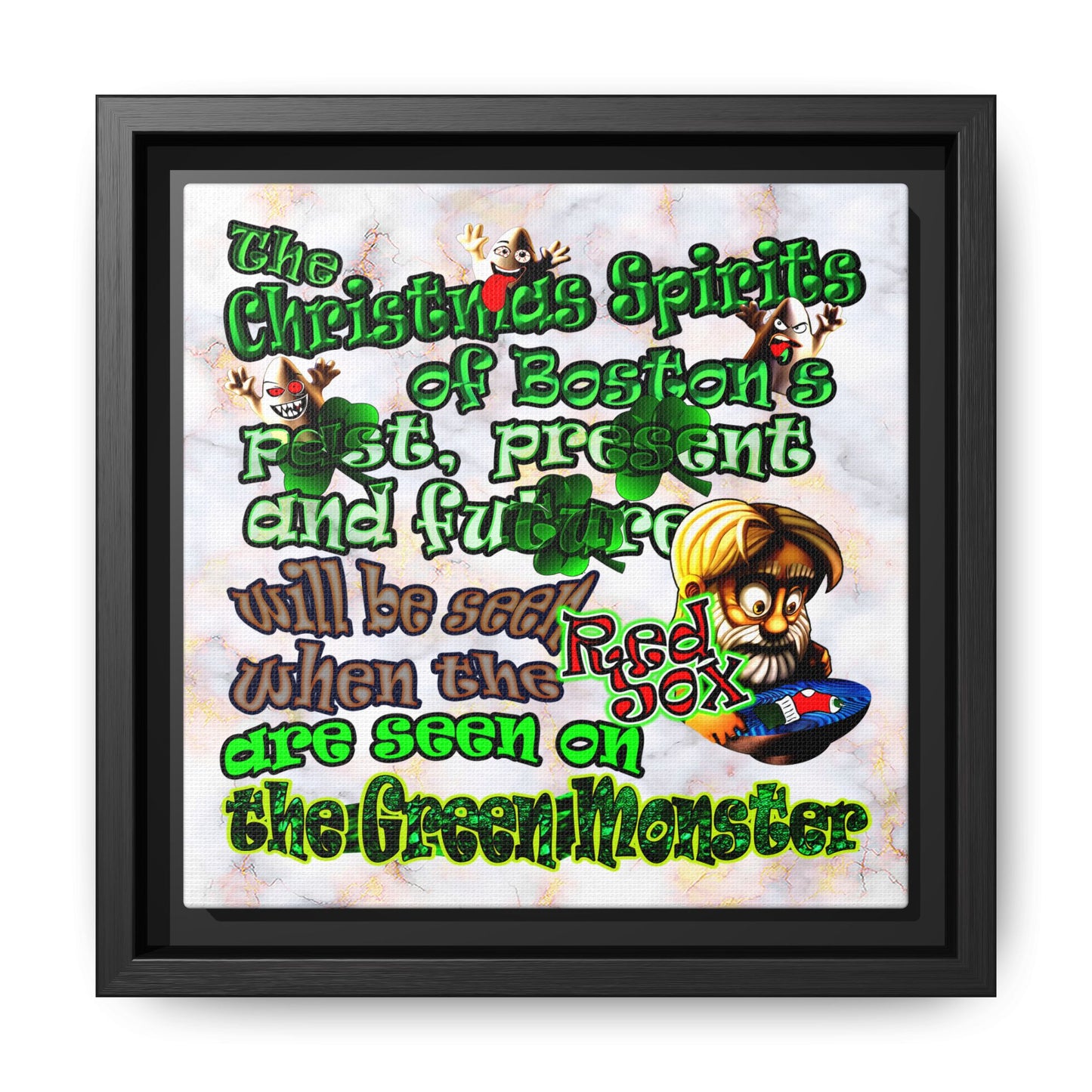 christmas spirits of boston - framed canvas art (white marble)