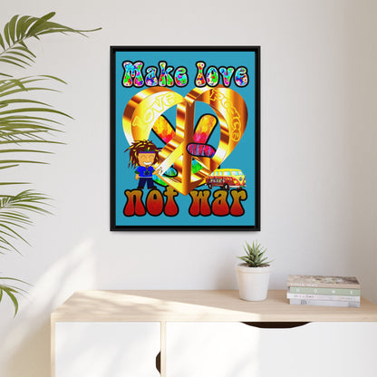 love peace - framed canvas art (turquoise)