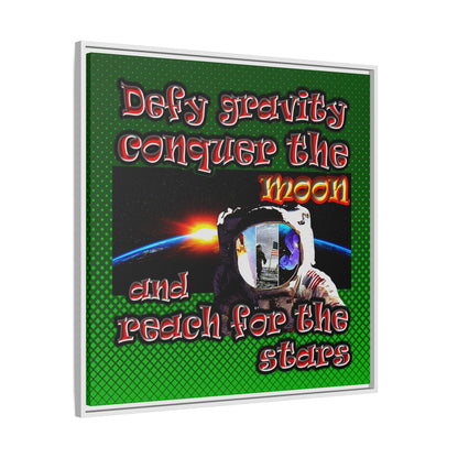defy conquer reach - framed canvas art (logo green)