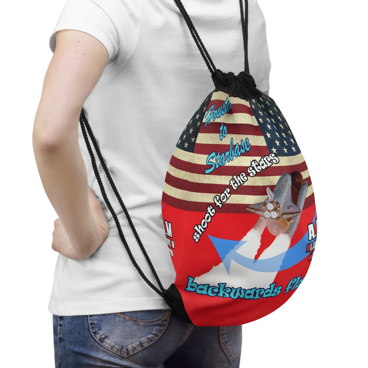 shoot for the stars - Drawstring Bag (red)