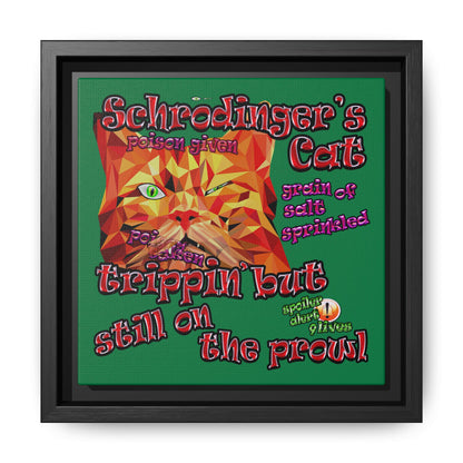 schrodinger's cat - framed canvas art (dark green)