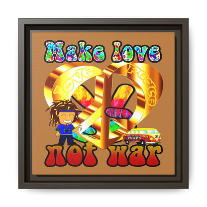 love peace - framed canvas art (light brown)