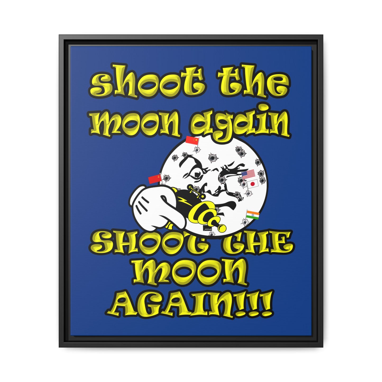 shoot the moon again - framed canvas art (dark blue)
