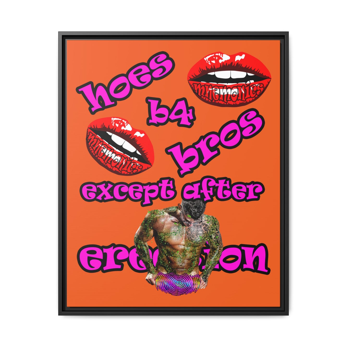 hoes b4 bros - framed canvas art (orange)