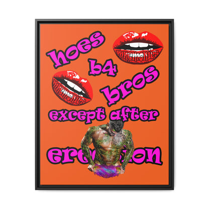 hoes b4 bros - framed canvas art (orange)