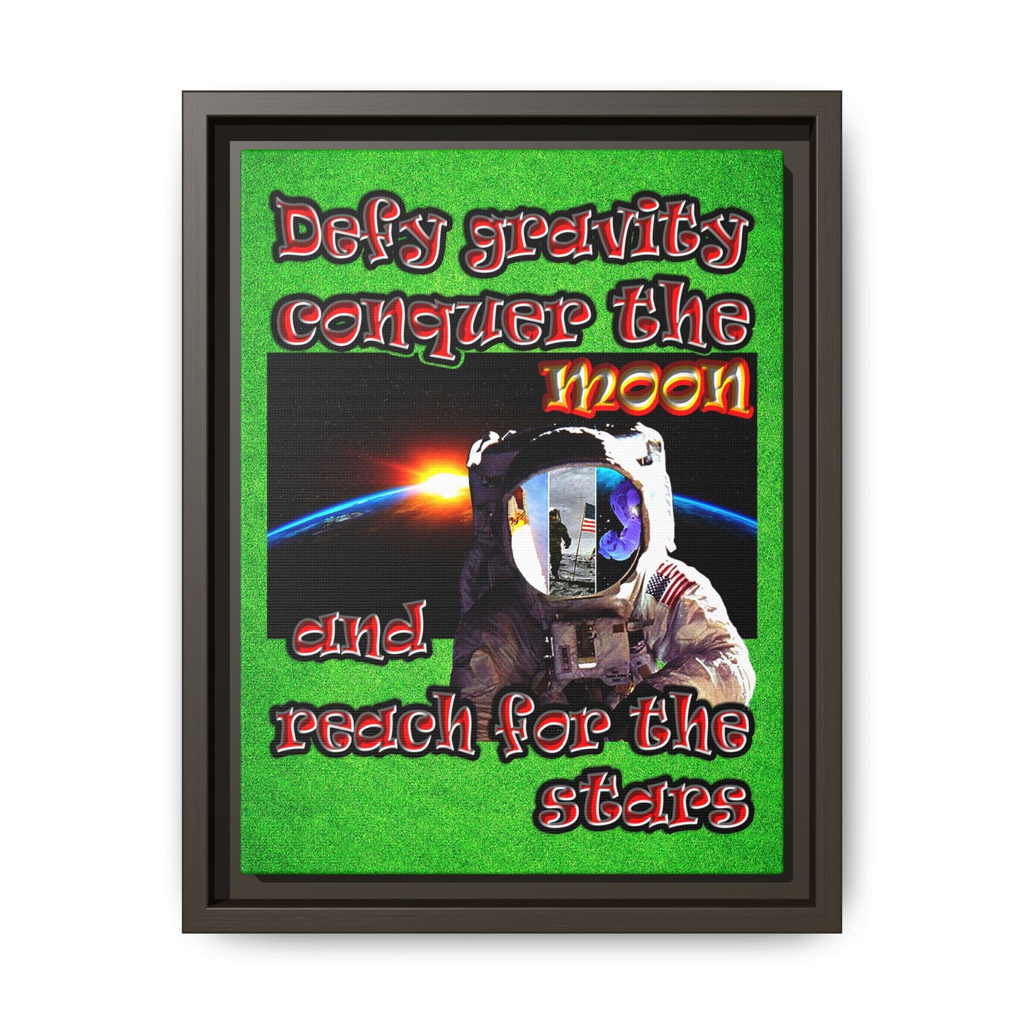 defy conquer reach - framed canvas art (green turf)