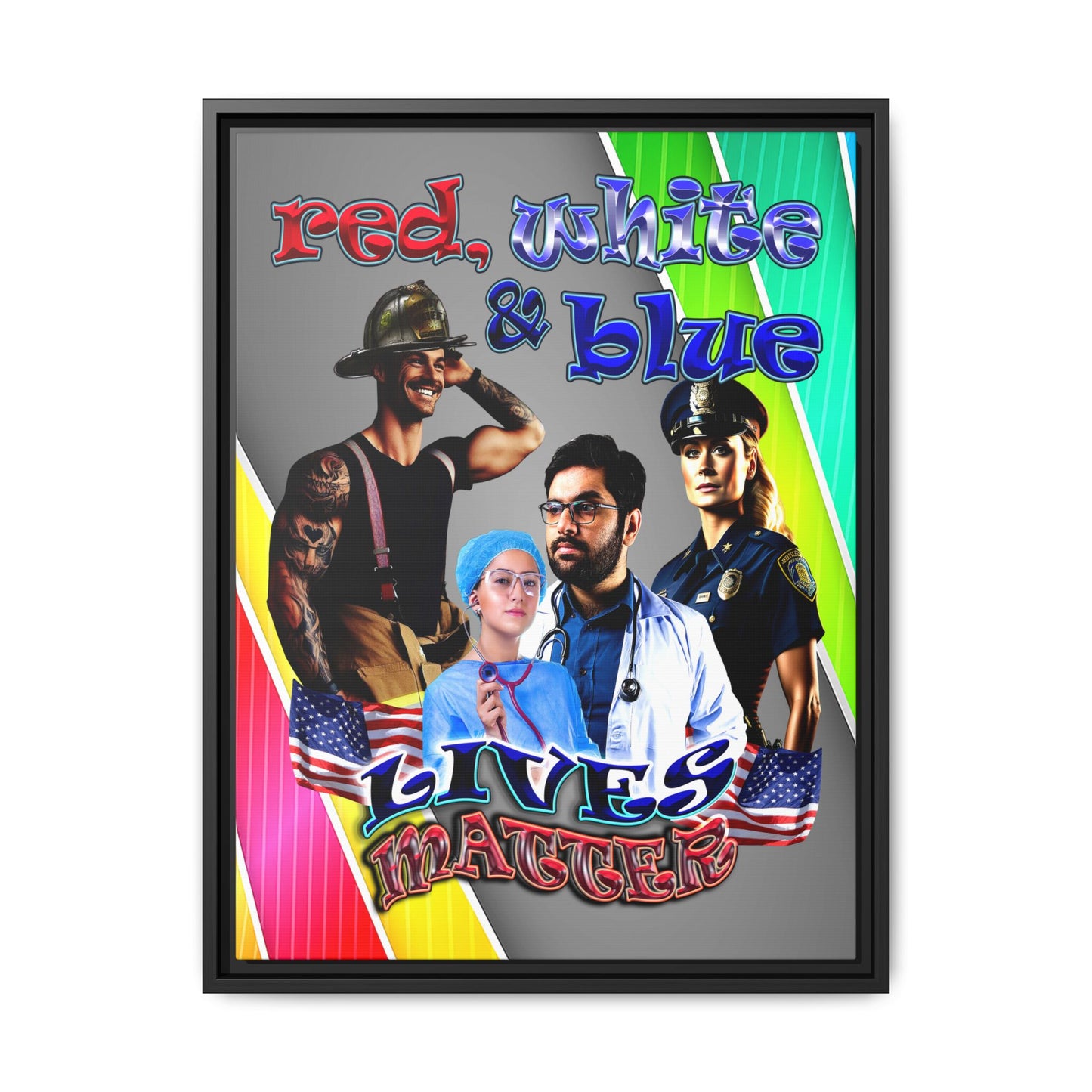 rw&b lives matter - framed canvas art (rainbow split)