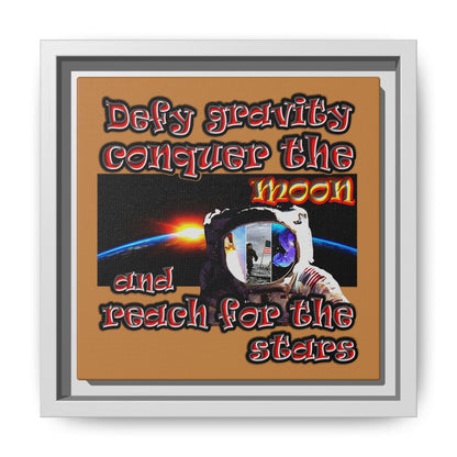 defy conquer reach - framed canvas art (light brown)