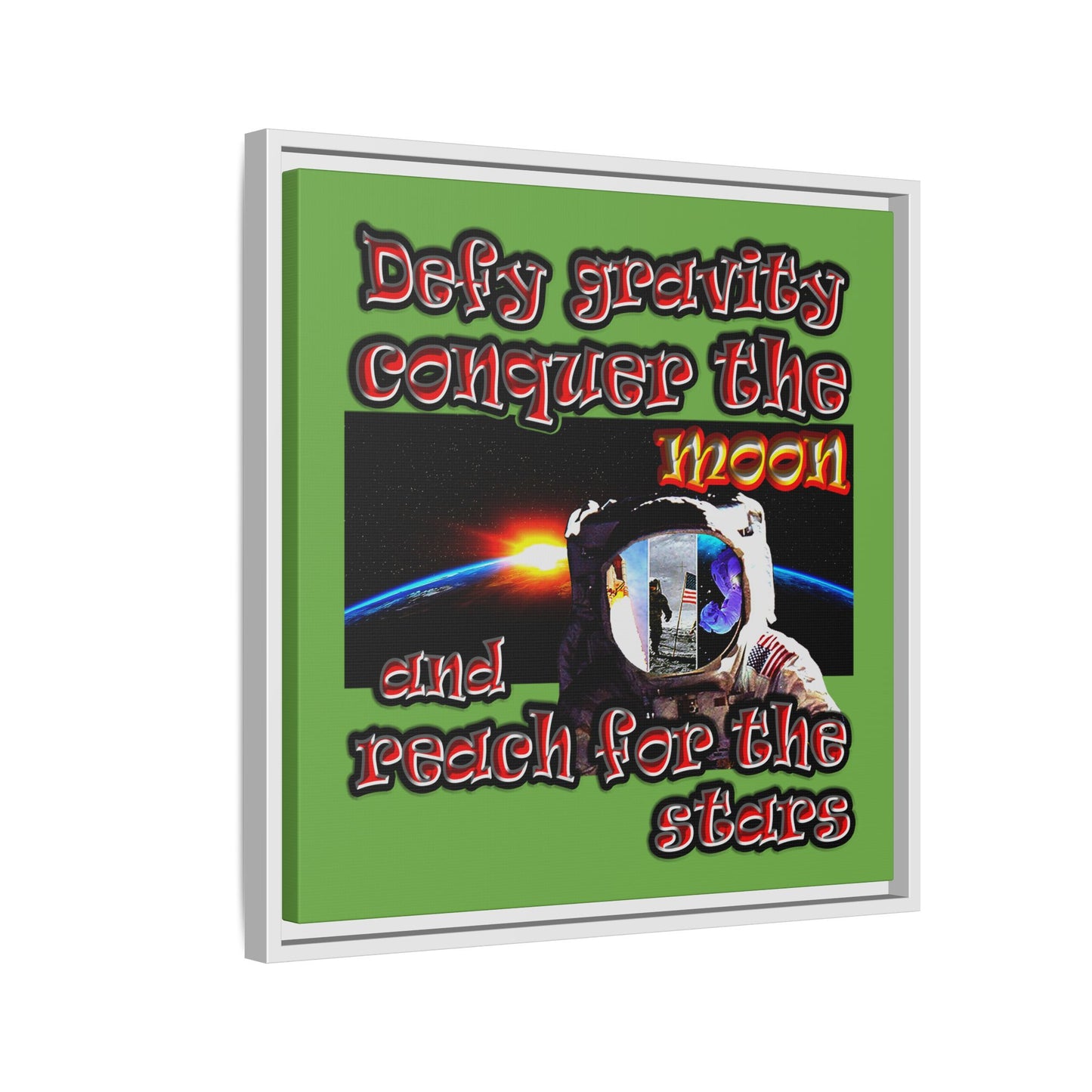 defy conquer reach - framed canvas art (green)