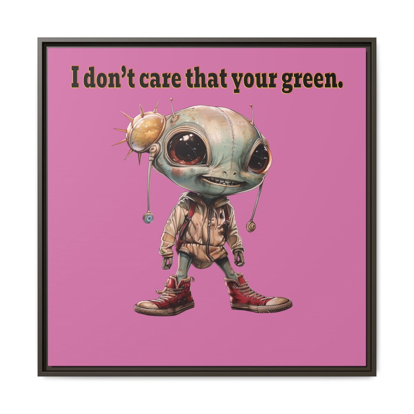 I don't care that your green - framed canvas art (light pink)