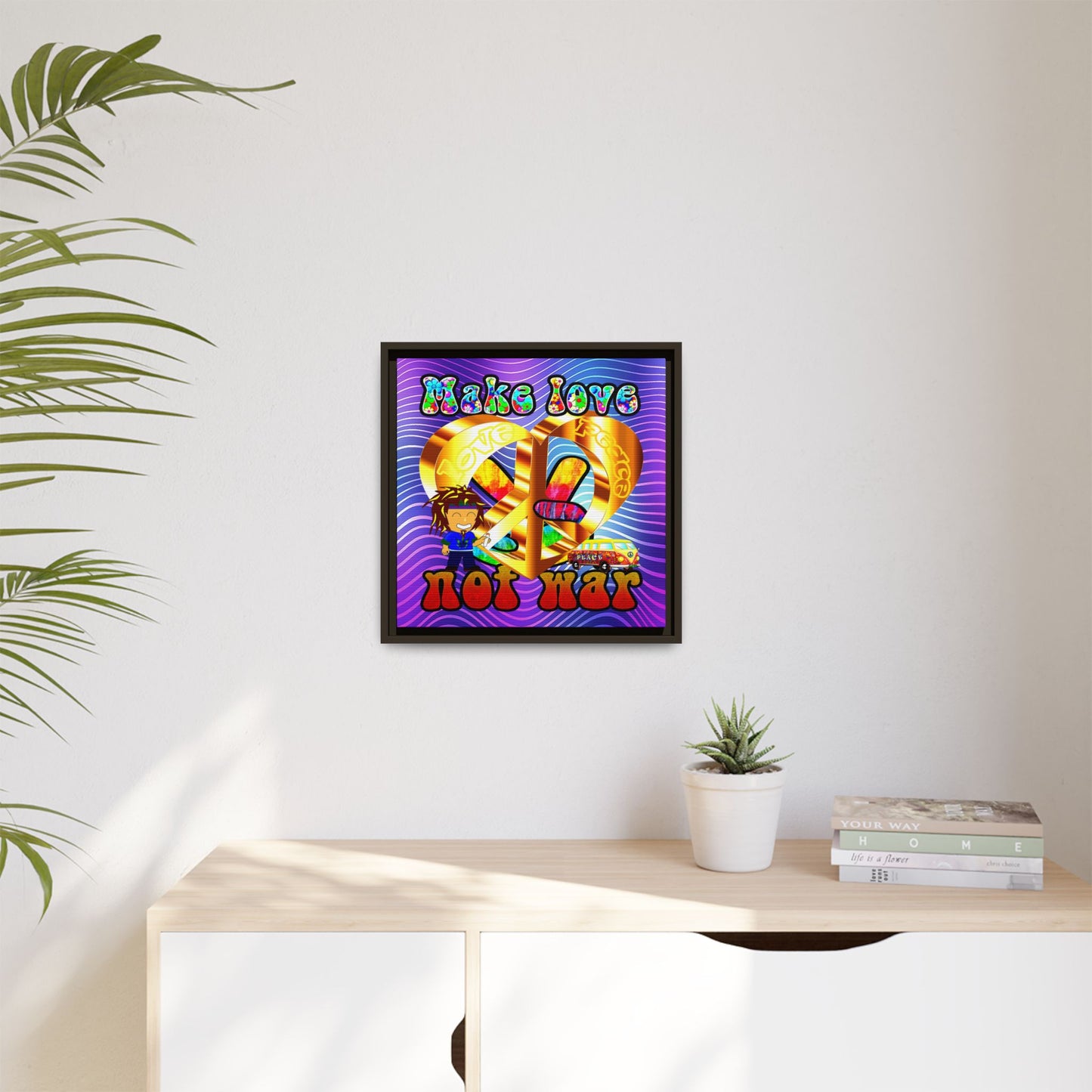 love peace - framed canvas art (purple wave)