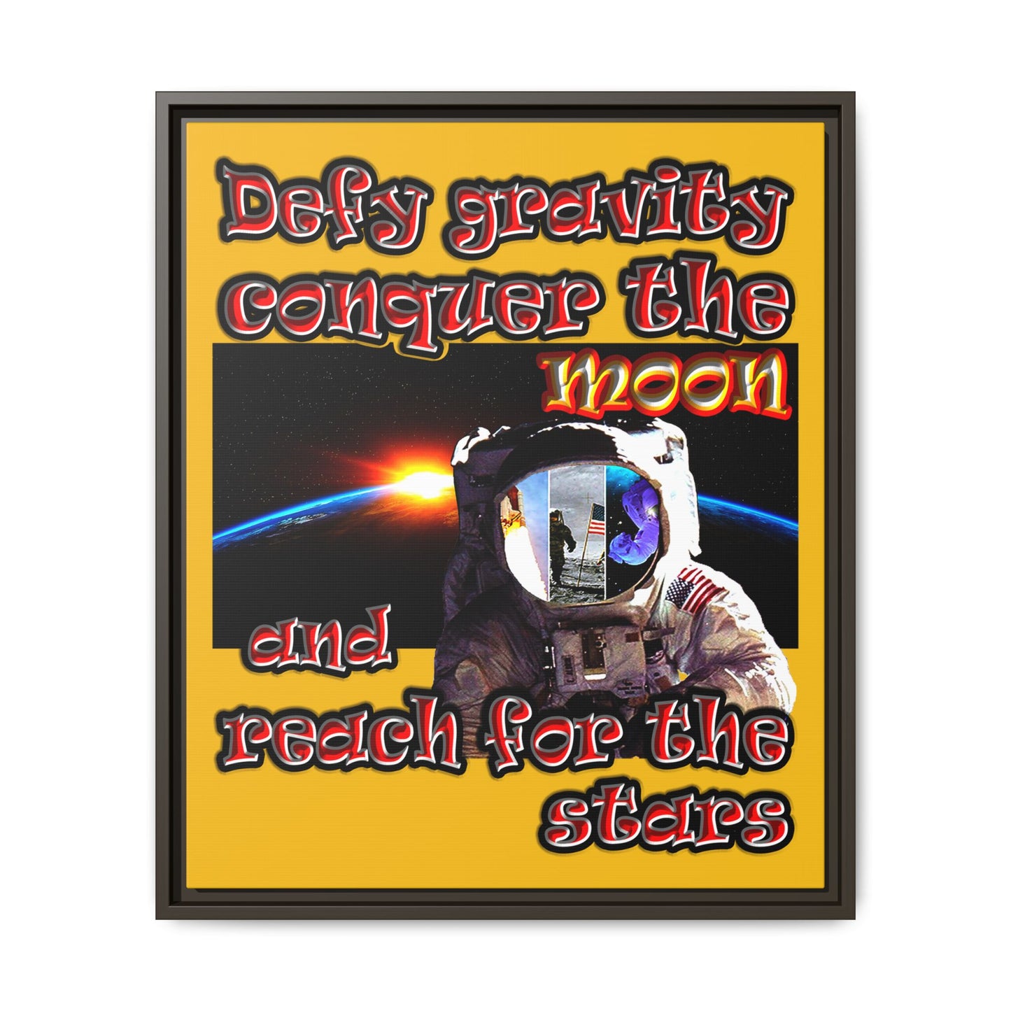 defy conquer reach - framed canvas art (yellow)