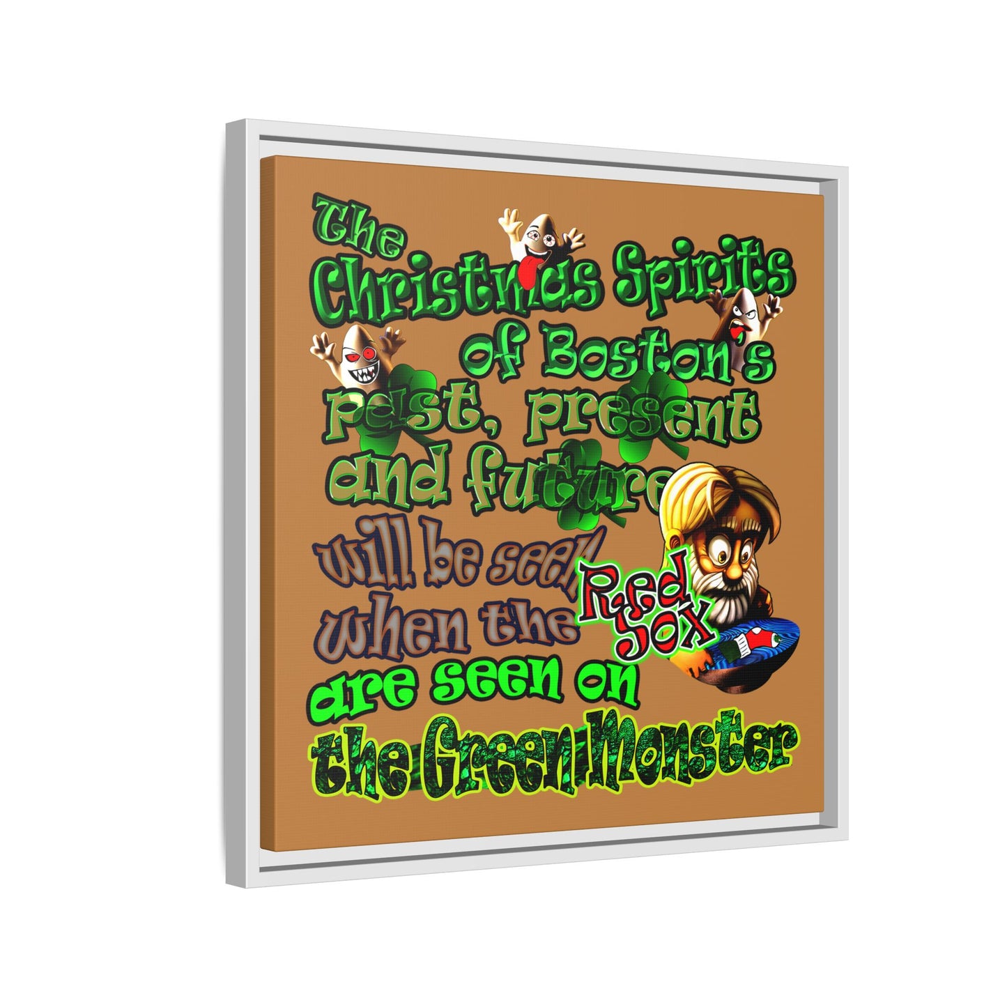 christmas spirits of boston - framed canvas art (light brown)