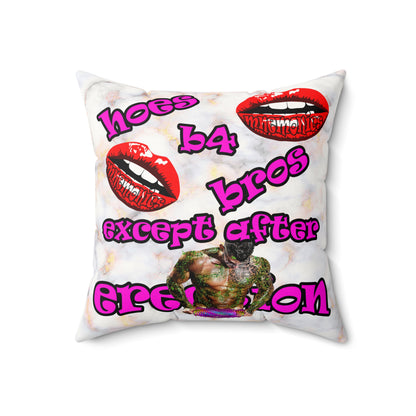 hoes b4 bros - Faux Suede Square Pillow - (white marble)