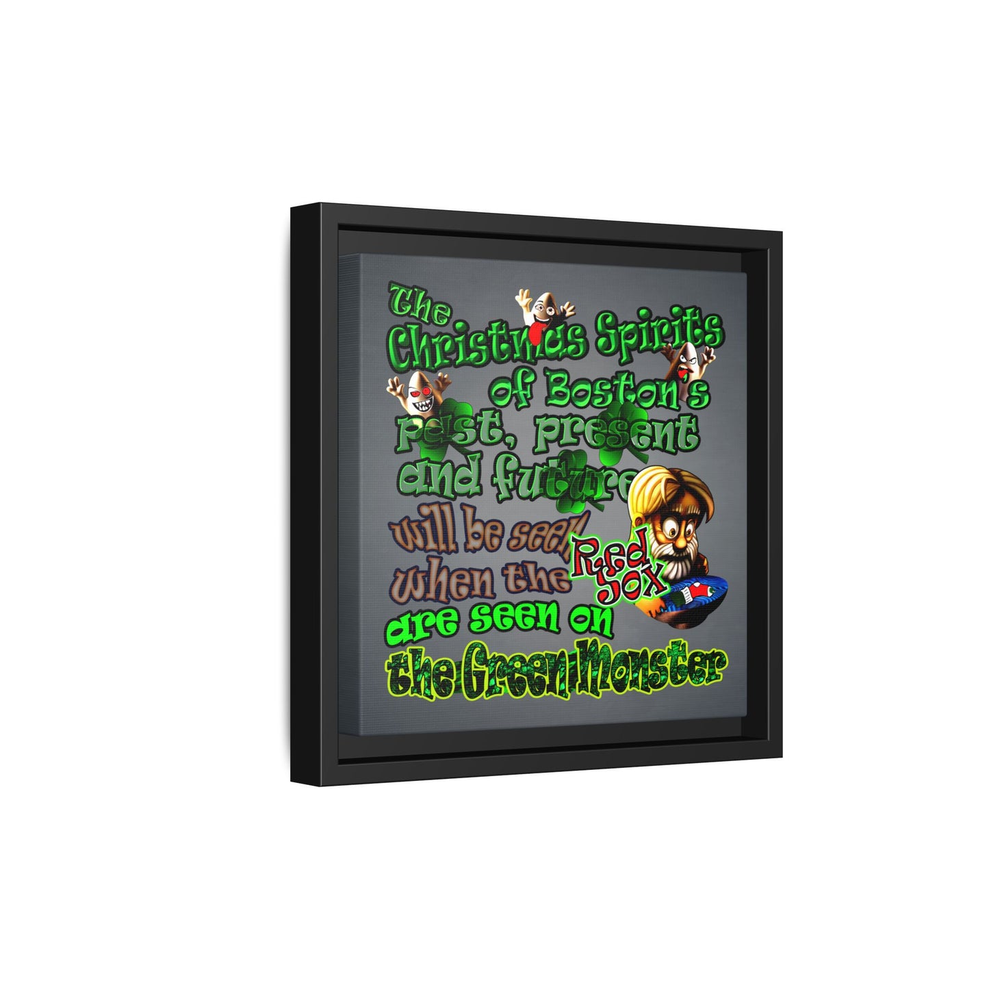 christmas spirits of boston - framed canvas art (grey-light grey)