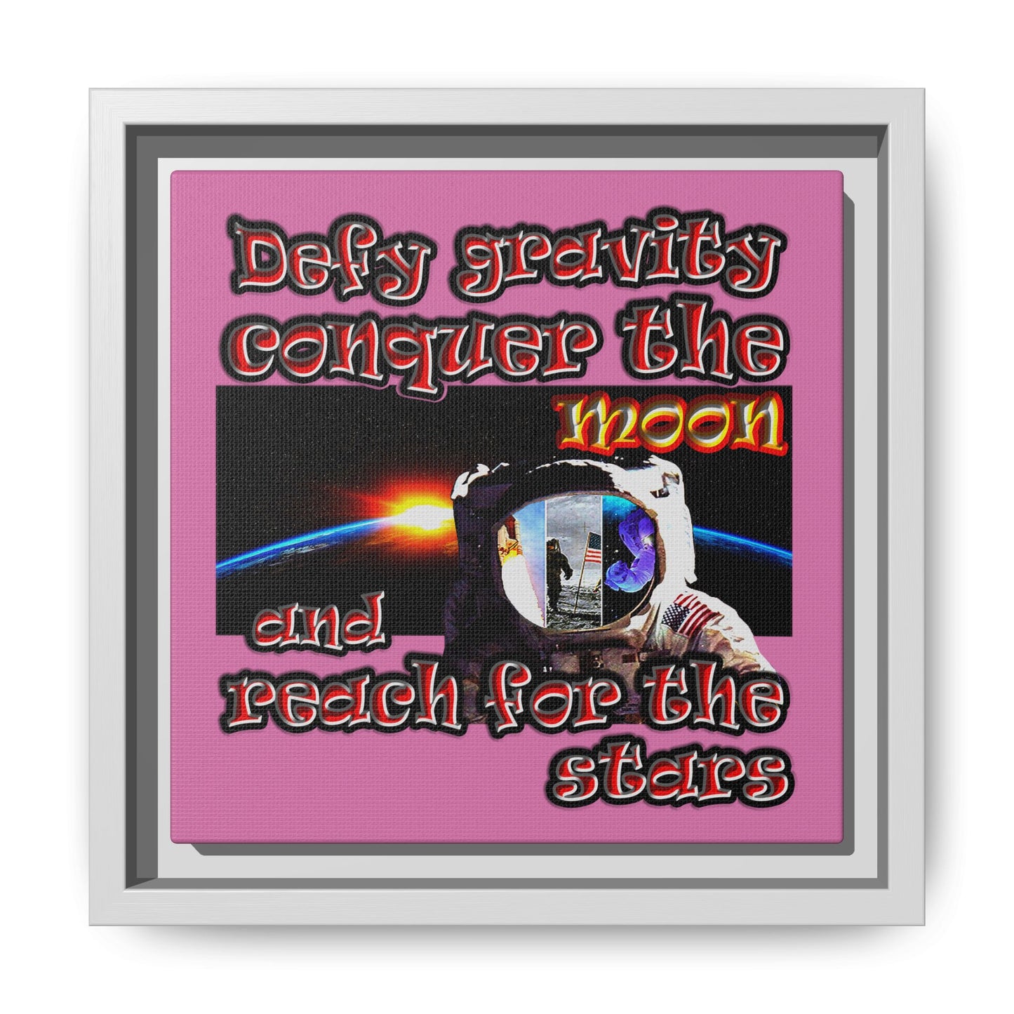 defy conquer reach - framed canvas art (light pink)
