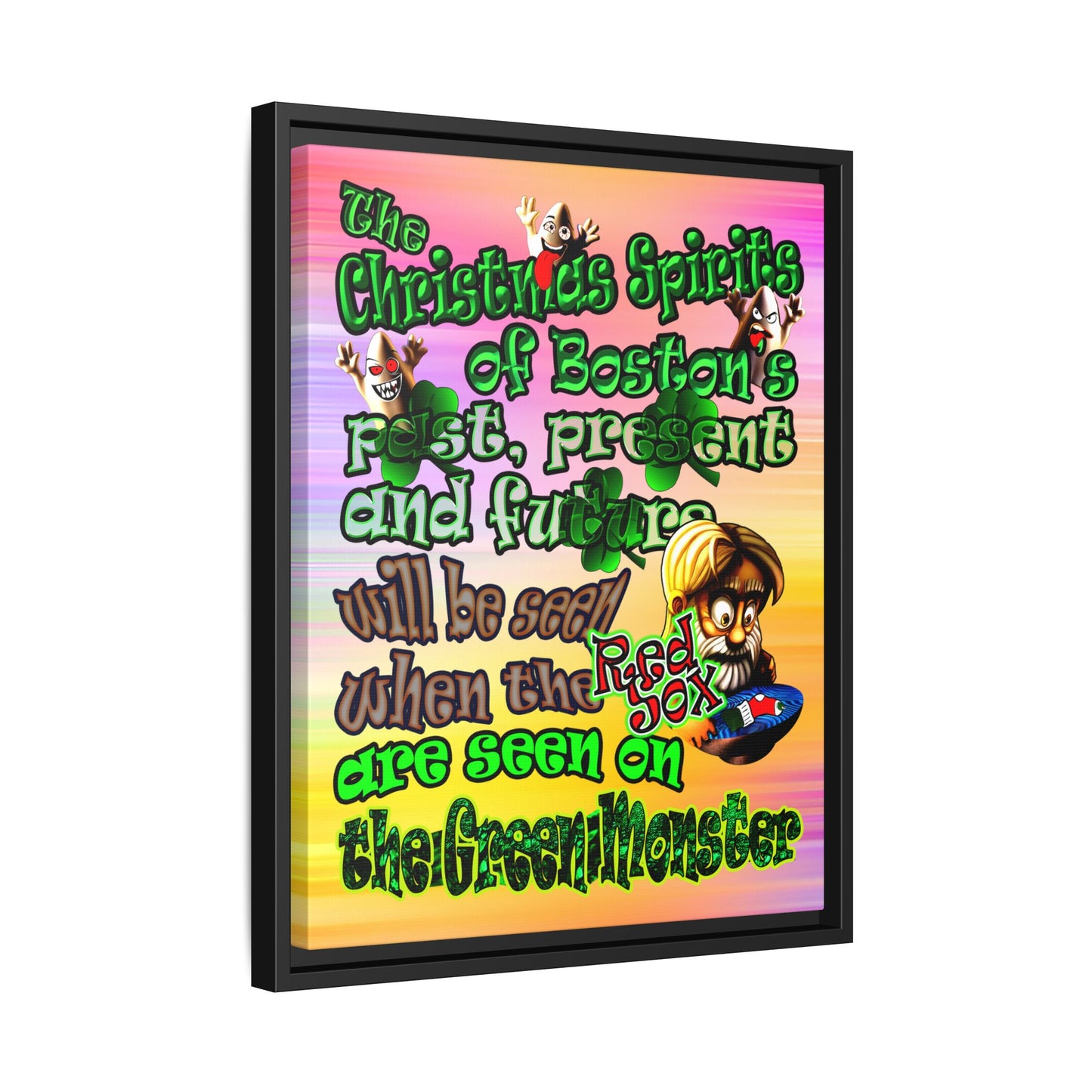 christmas spirits of boston - framed canvas art (color blur)
