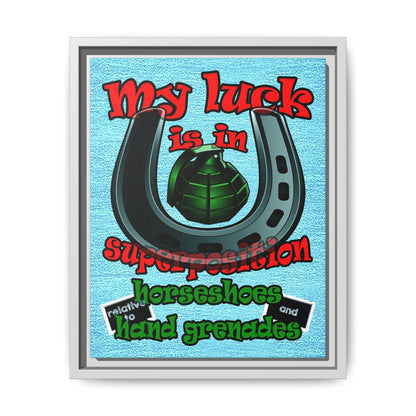 my luck - framed canvas art (faded blue)